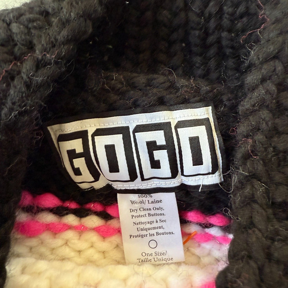 GOGO Handknit Wool Striped Sweater White Pink Black Wide Sleeved One Size - Picture 6 of 6